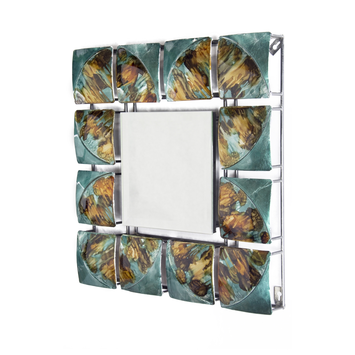 W08639-04 Tinsley Square Foiled & Lacquered Hanging Wall Mirror, Turquoise, Copper & Bronze - 1.75 X 17.5 X 17.5 In.
