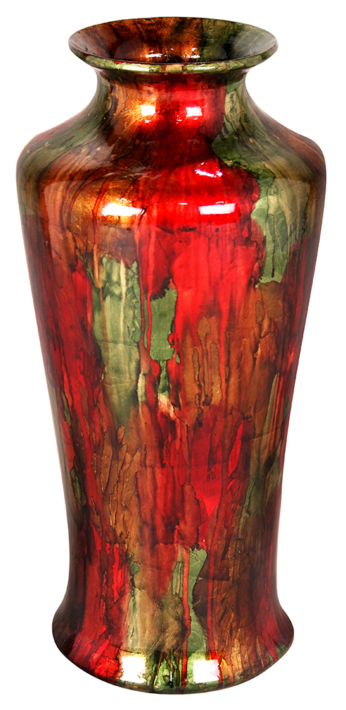 W0764-ru305 Leah 24 In. Foiled & Lacquered Ceramic Floor Vase - Green, Red & Copper