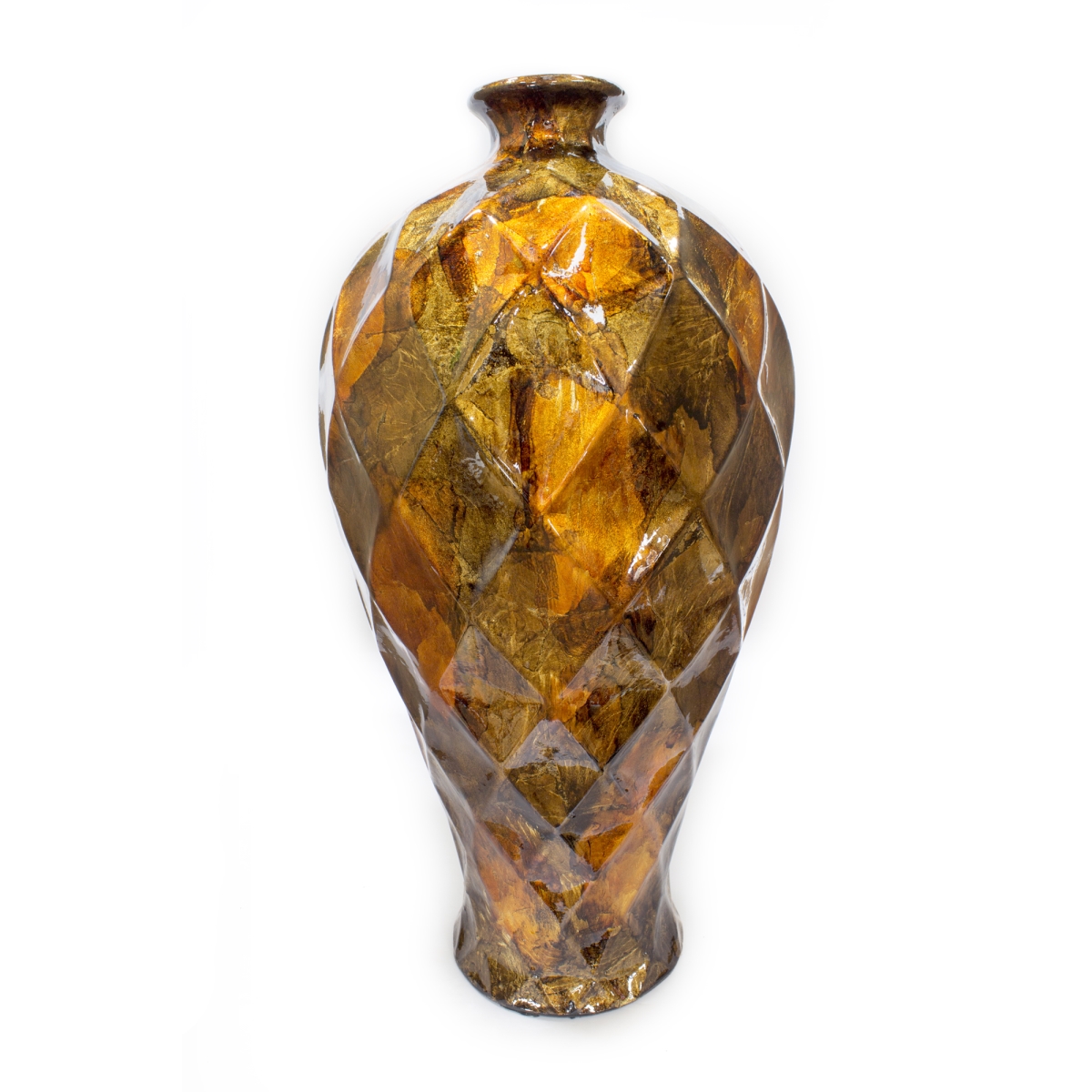 W1273-03 20 In. Tinsley Foiled & Lacquered Floor Vase - Gold, Copper & Brown