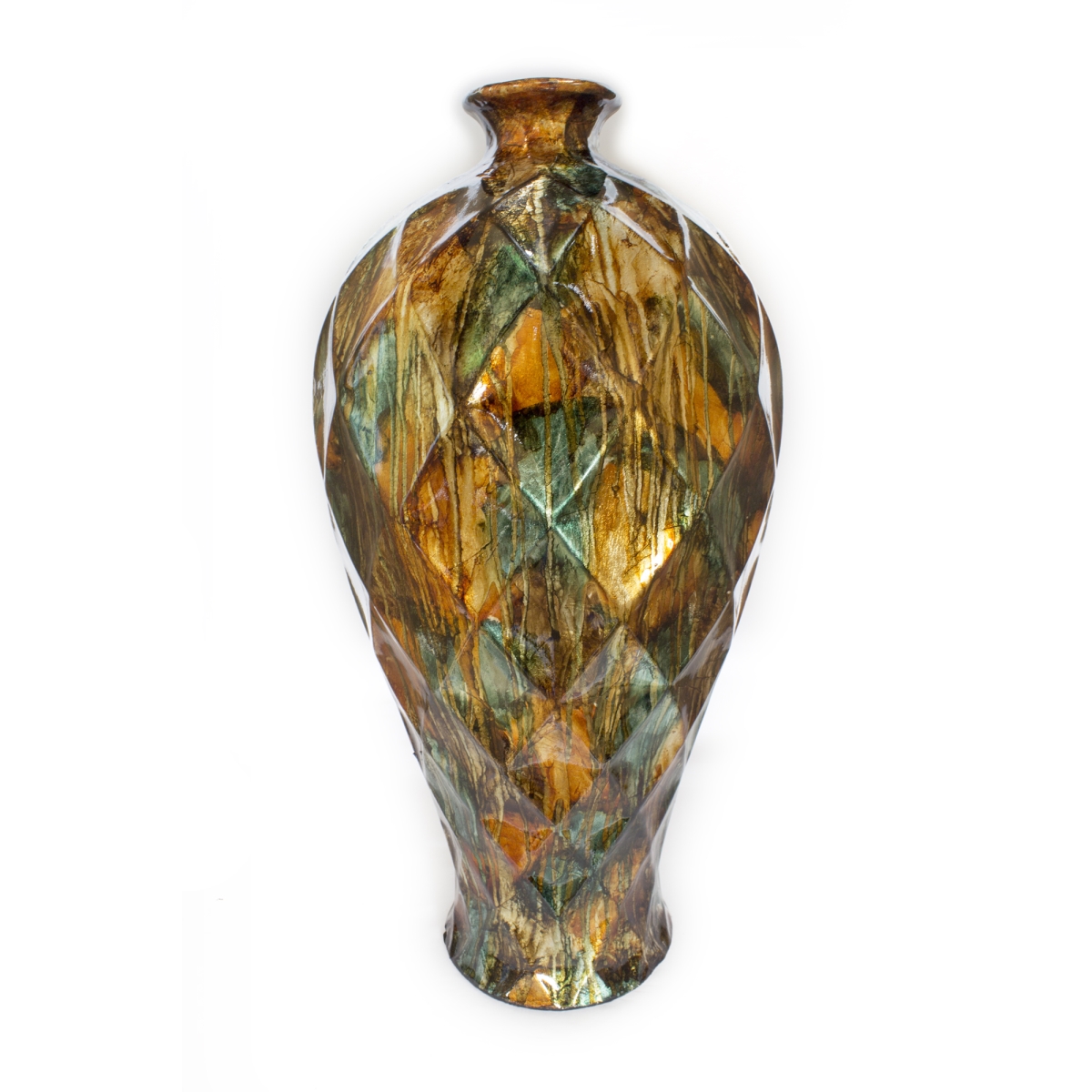 W1273-04 20 In. Tinsley Foiled & Lacquered Floor Vase - Turquoise, Copper & Bronze