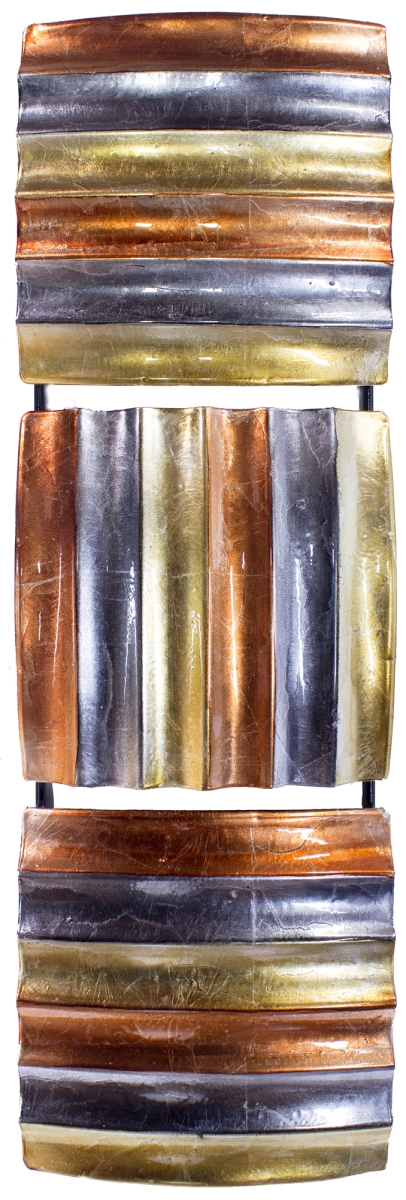 W0854r2-59 Naomi Vertical 3-panel Metal Wall Decor - Copper, Gold & Pewter