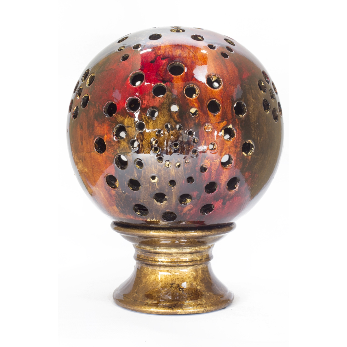 W071523-06 Glow Foiled & Lacquered Ceramic Globe Candleholder