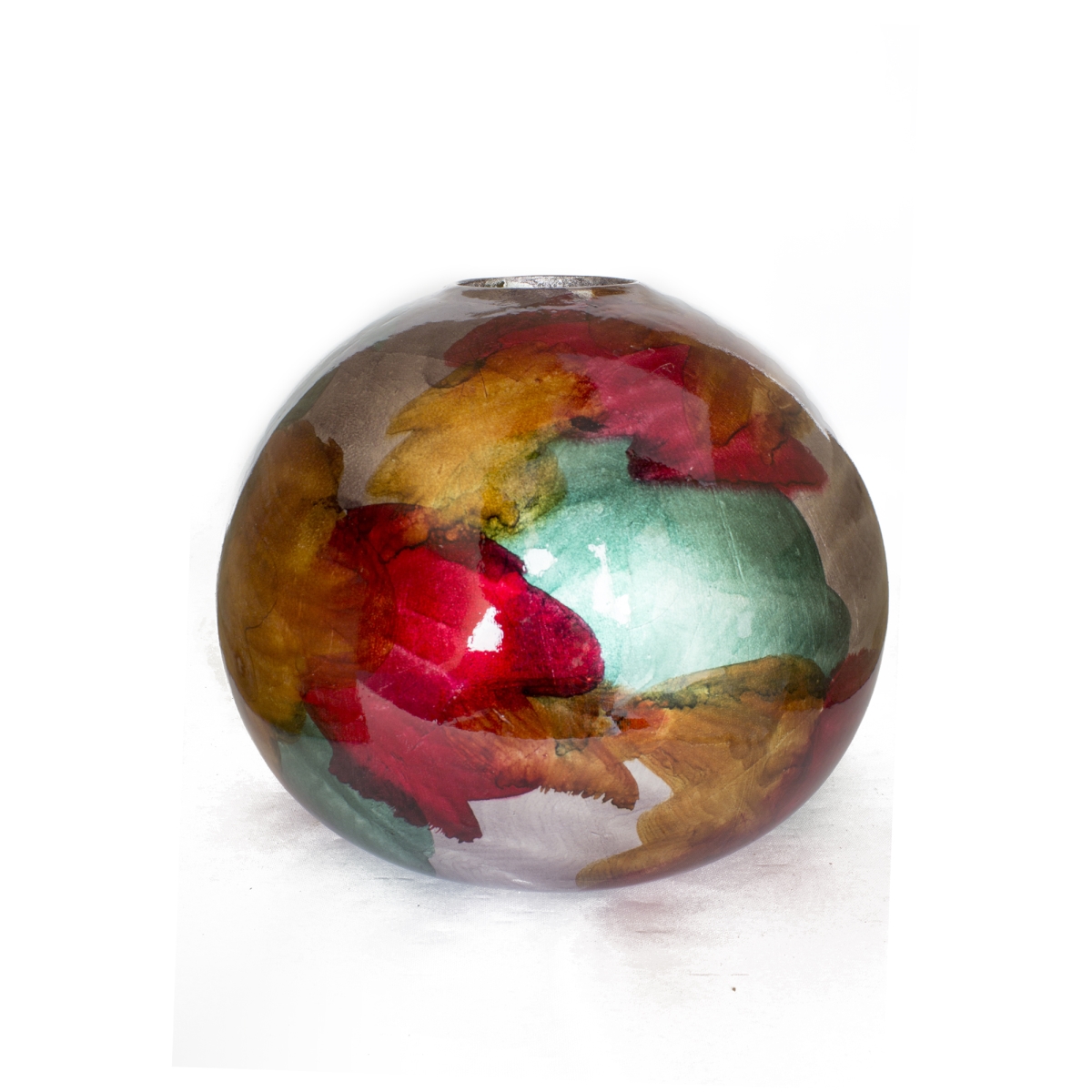 W0750-a101 Gem Foiled & Lacquered Ceramic Spherical Table Vase, Multi Color