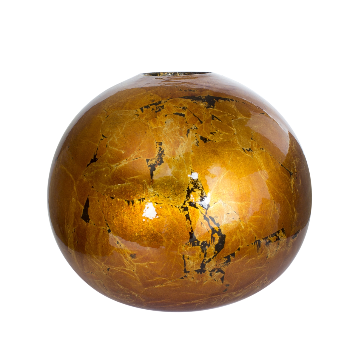 W0750-cop Gem Foiled & Lacquered Ceramic Spherical Table Vase, Orange