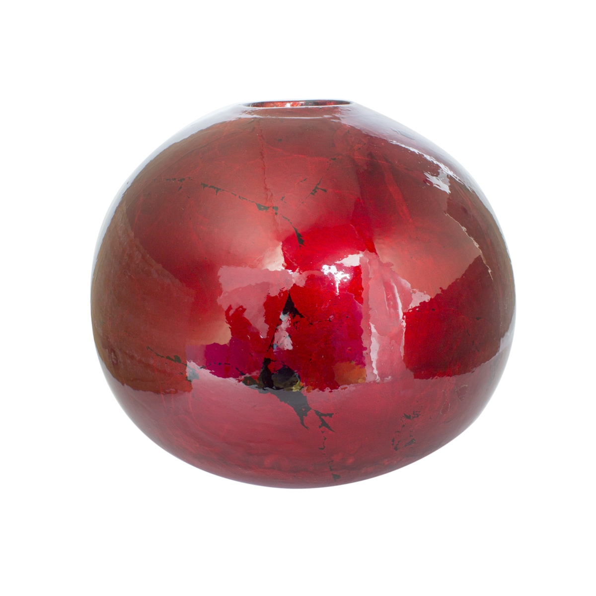 W0750-pred Gem Foiled & Lacquered Ceramic Spherical Table Vase, Red