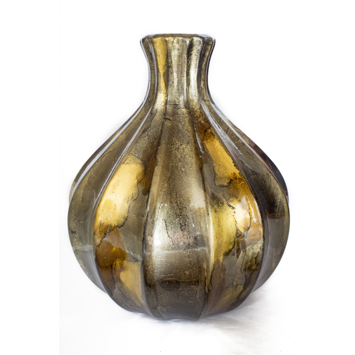 W07540-25 Gordon Foiled & Lacquered Ceramic Gourd Vase, Brown & Yellow
