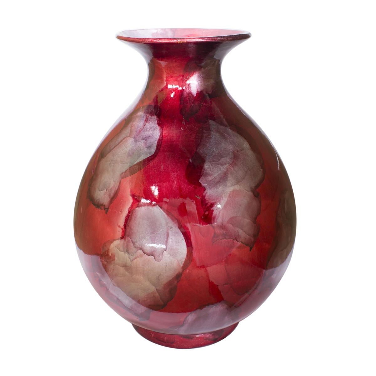 W0763-29 Rachel Foiled & Lacquered Ceramic Round Water Jar Vase, Red