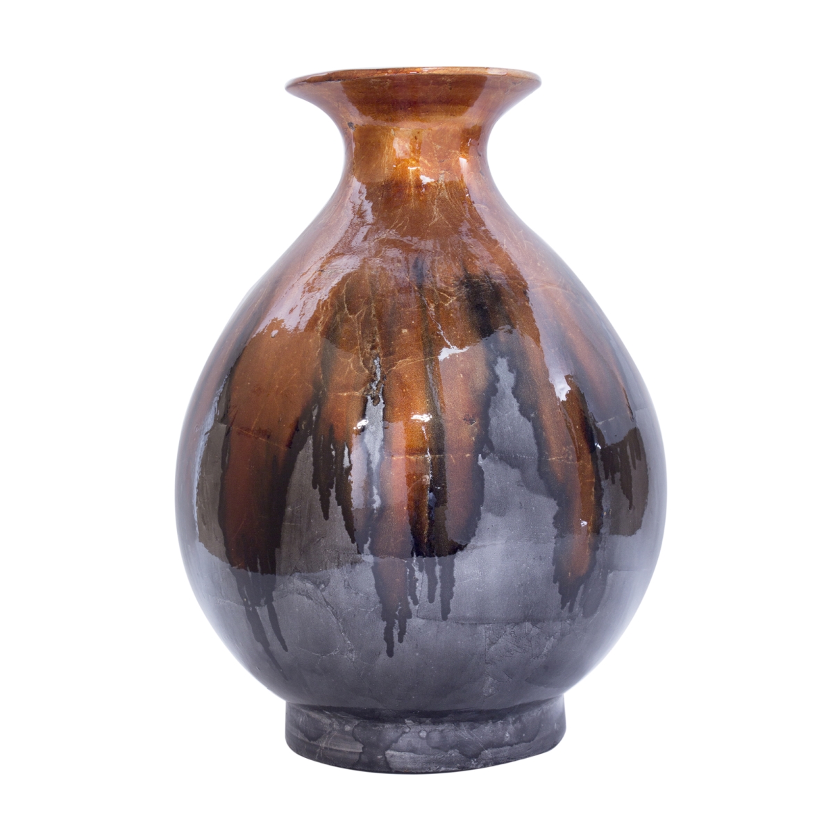 W0763-8004 Rachel Foiled & Lacquered Ceramic Round Water Jar Vase, Brown &silver