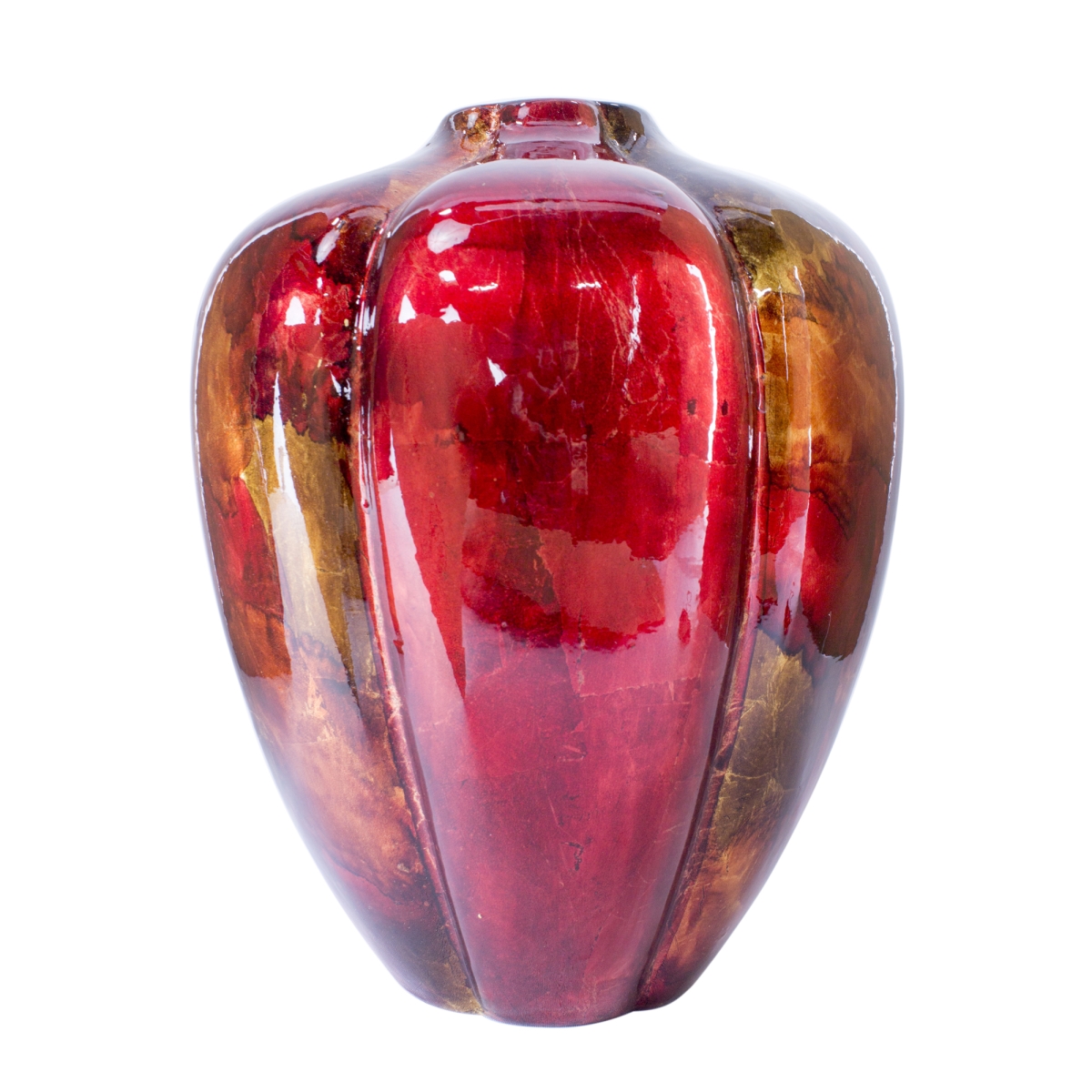 W08401-06 Brandy Foiled & Lacquered Ceramic Sculpted Gourd Vase, Red & Orange