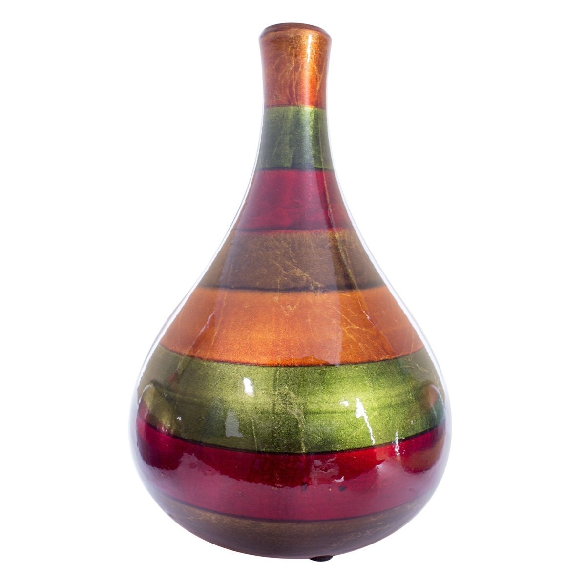 W1017-57 Broad Lacquered Striped Ceramic Teardrop Bud Vase