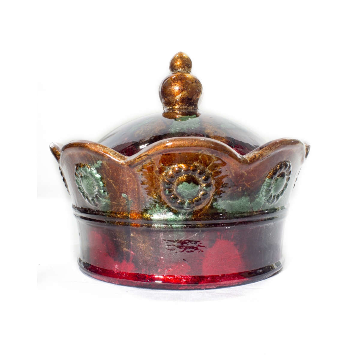 Corona Foiled & Lacquered Ceramic Crown Decorative Box, Multi Color