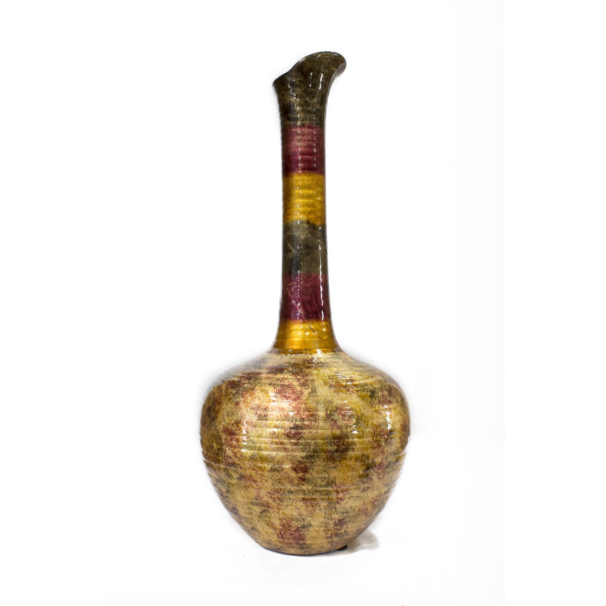 W137788-233 Genie Lacquered Striped Ceramic Long Neck Bud Vase