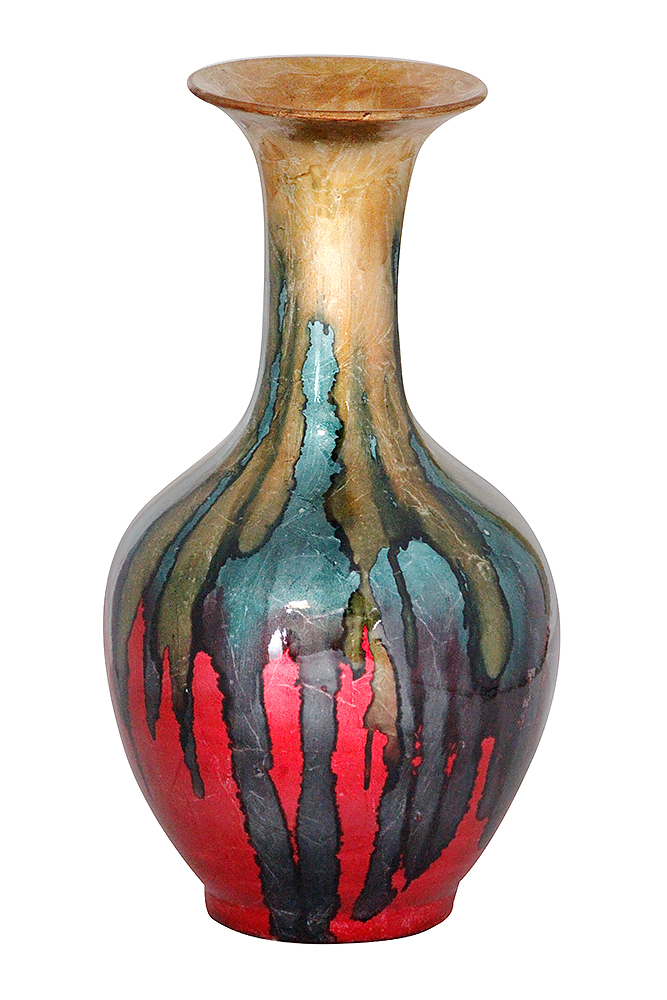 W1296-243 Phoebe 18 In. Foiled & Lacquered Ceramic Vase - Multi-color