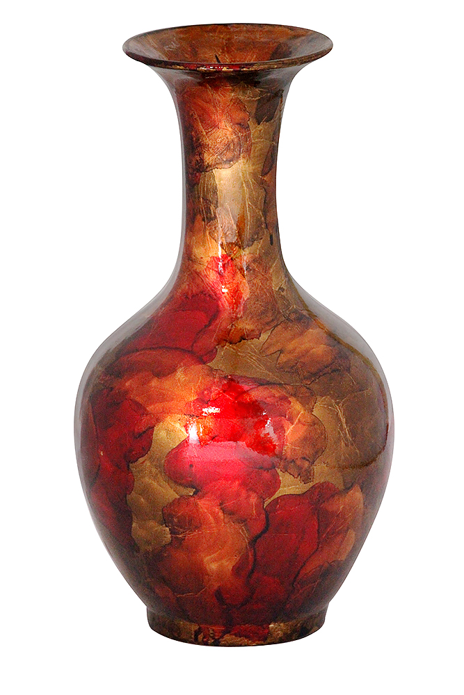 W1296-06 Phoebe 18 In. Foiled & Lacquered Ceramic Vase - Copper, Red & Gold