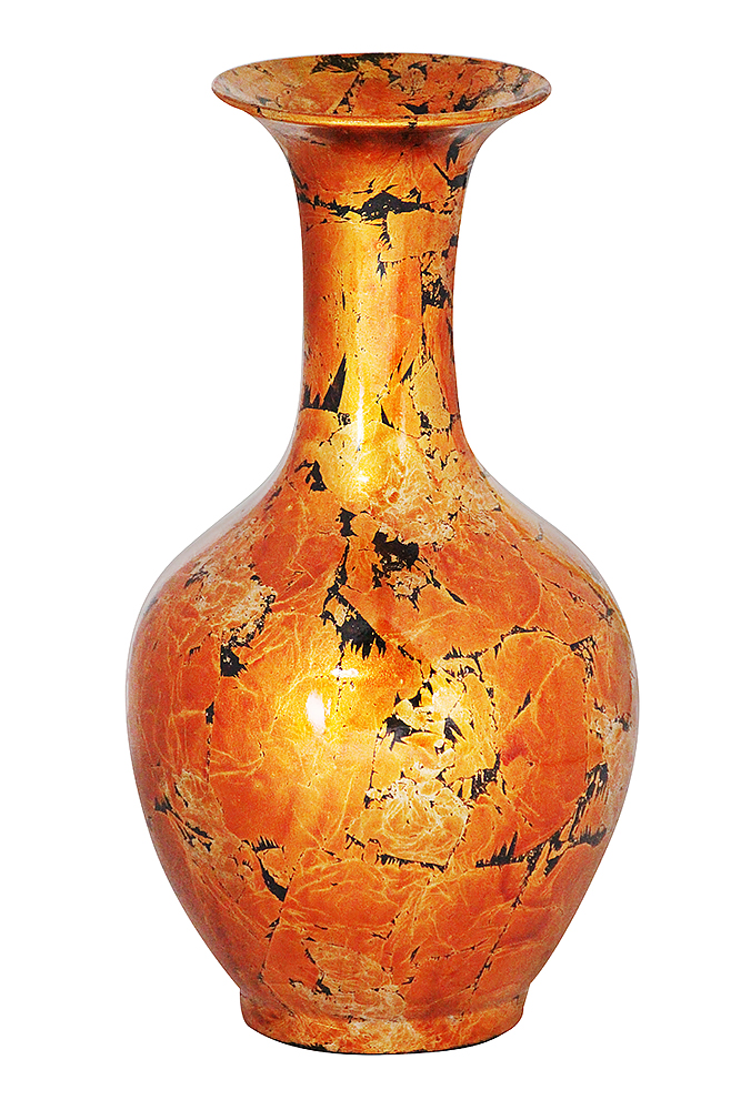 W1296-cop Phoebe 18 In. Foiled & Lacquered Ceramic Vase - Copper With Black