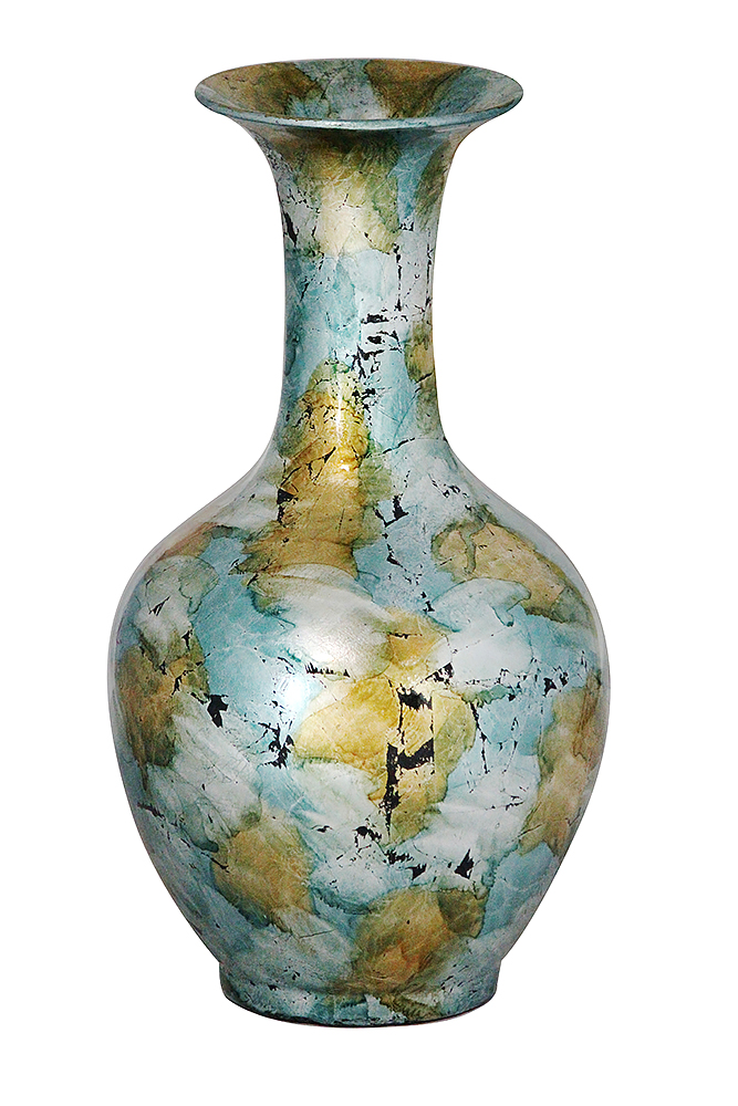 W1296-b11 Phoebe 18 In. Foiled & Lacquered Ceramic Vase - Mint & Gold With Black