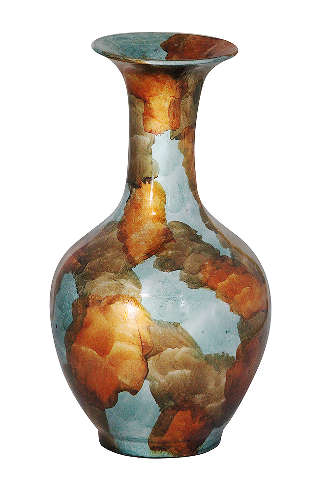 W1296-a4 Phoebe 18 In. Foiled & Lacquered Ceramic Vase - Copper, Gold & Aqua