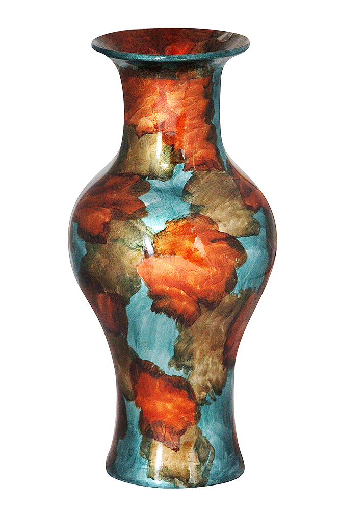 W1298-a4 Kate 18 In. Foiled & Lacquered Ceramic Vase - Copper, Gold & Aqua
