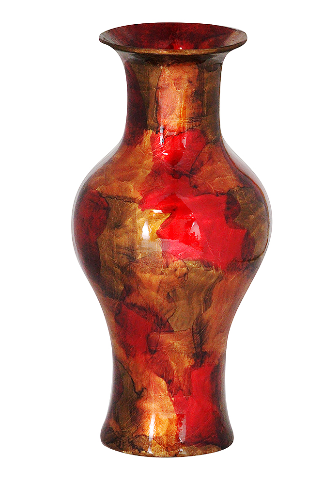 W1298-06 Kate 18 In. Foiled & Lacquered Ceramic Vase - Copper, Red & Gold