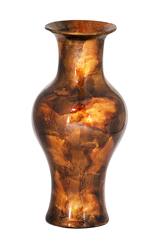 W1298-03 Kate 18 In. Foiled & Lacquered Ceramic Vase - Copper, Brown & Orange