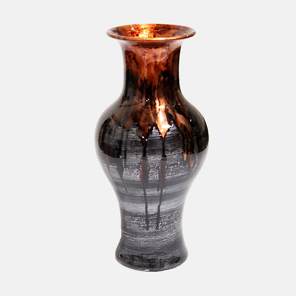 W1298-288 Kate 18 In. Foiled & Lacquered Ceramic Vase - Copper & Pewter