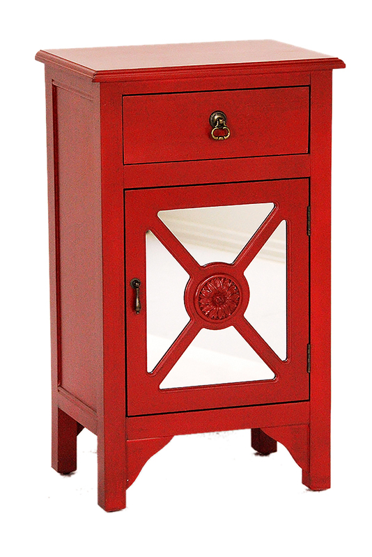 Medallion 1-drawer & 1-door Accent Cabinet With Trellis Mirror Inserts - Red