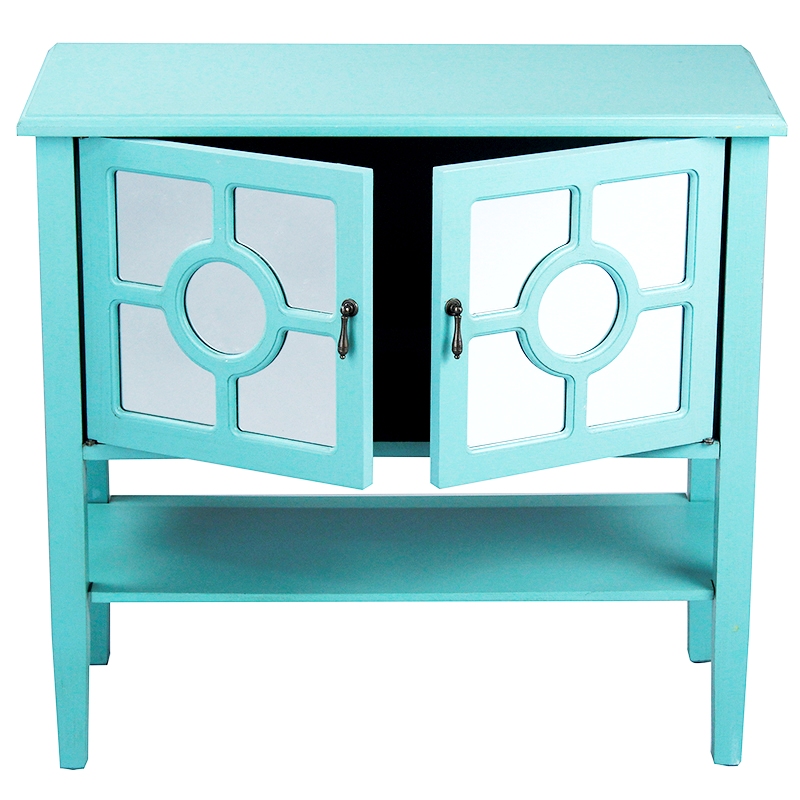 Hampton 2-door Console Cabinet With Lattice Mirror Inserts & Shelf - Turquoise