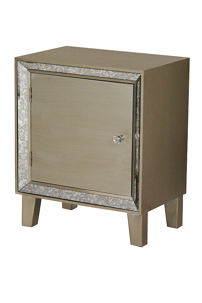 Bon Marche 1-door Accent Cabinet With Antiqued Mirror Accents - Champagne