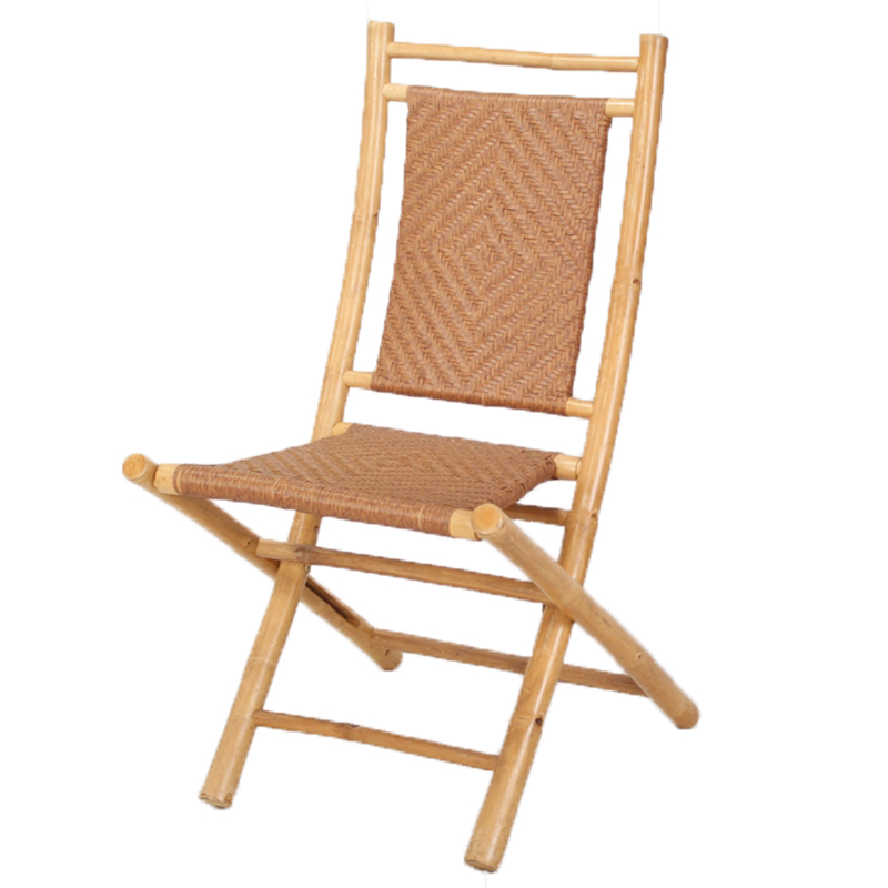 Halawa Folding Bamboo Chair With Polyrattan Diamond Weave - Natural & Tan