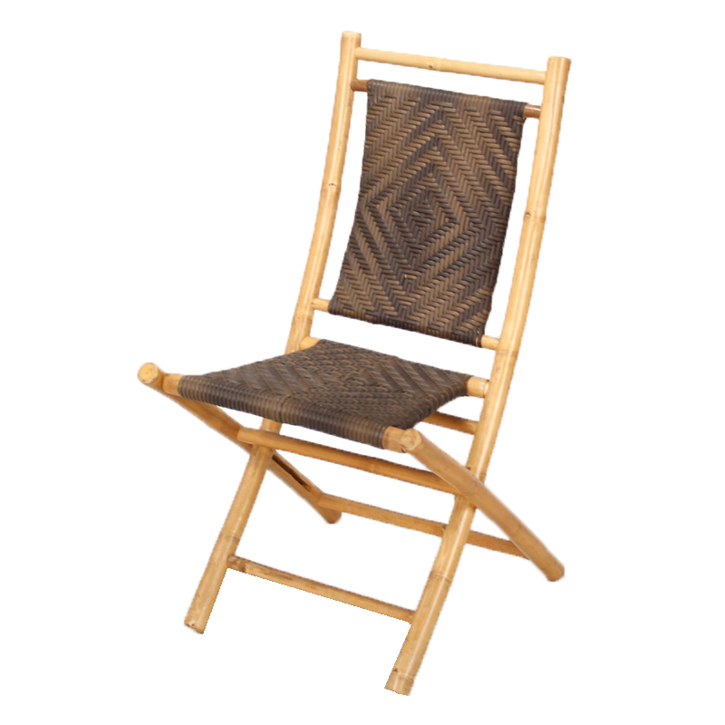 Halawa Folding Bamboo Chair With Polyrattan Diamond Weave - Natural & Brown
