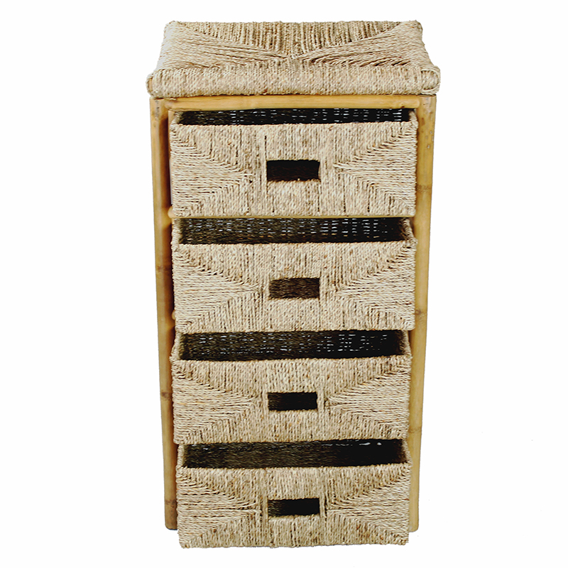 Kaleo Bamboo & Seagrass Open Frame Storage Cabinet With 4 Baskets - Natural