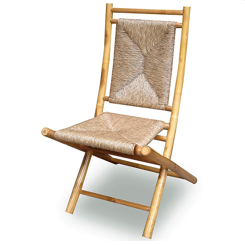 Napili Bamboo Folding Chair With Seagrass Triangle Weave, Natural - Set Of 2