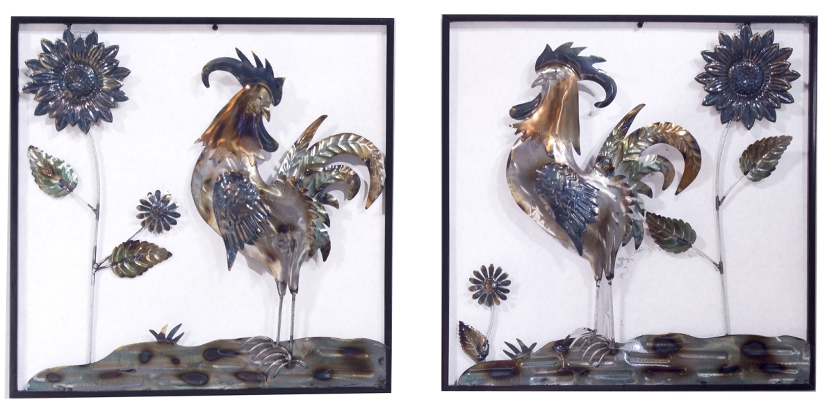 Midnight Garden Roosters & Sunflowers Square Wall Panel, Multi-color - Set Of 2