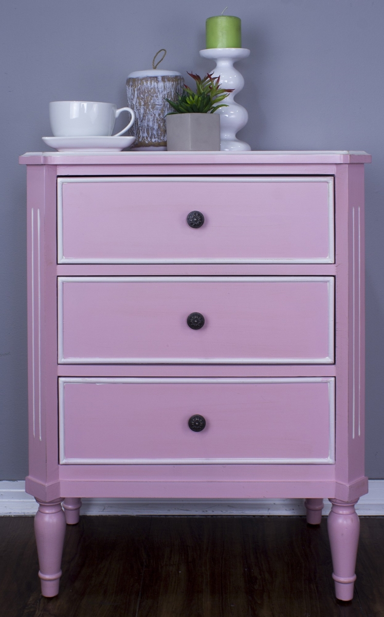 W191036-pink Tracy 3 Drawer Accent Cabinet, Pink