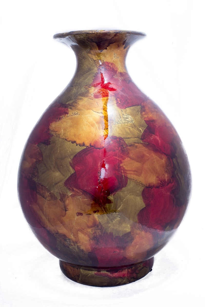 W0763-06 19 In. Rachel Foiled & Lacquered Ceramic Vase, Copper, Red & Gold