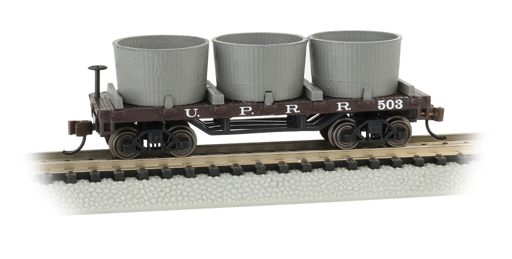 Bac15553 Union Pacific Water Gondola Old-time Wood Tank Train Car With 3 Tanks