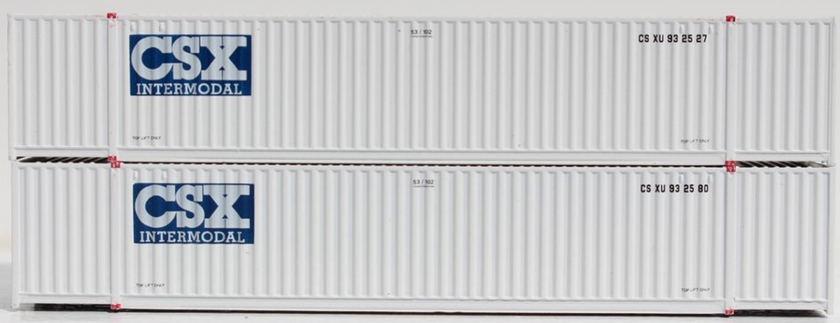 Jtc535009 N Scale Csx Intermodal 53 Ft. High Cube 6-42-6 Corrugated Container With Magnetic System, Reverse Colors Logo - Pack Of 2