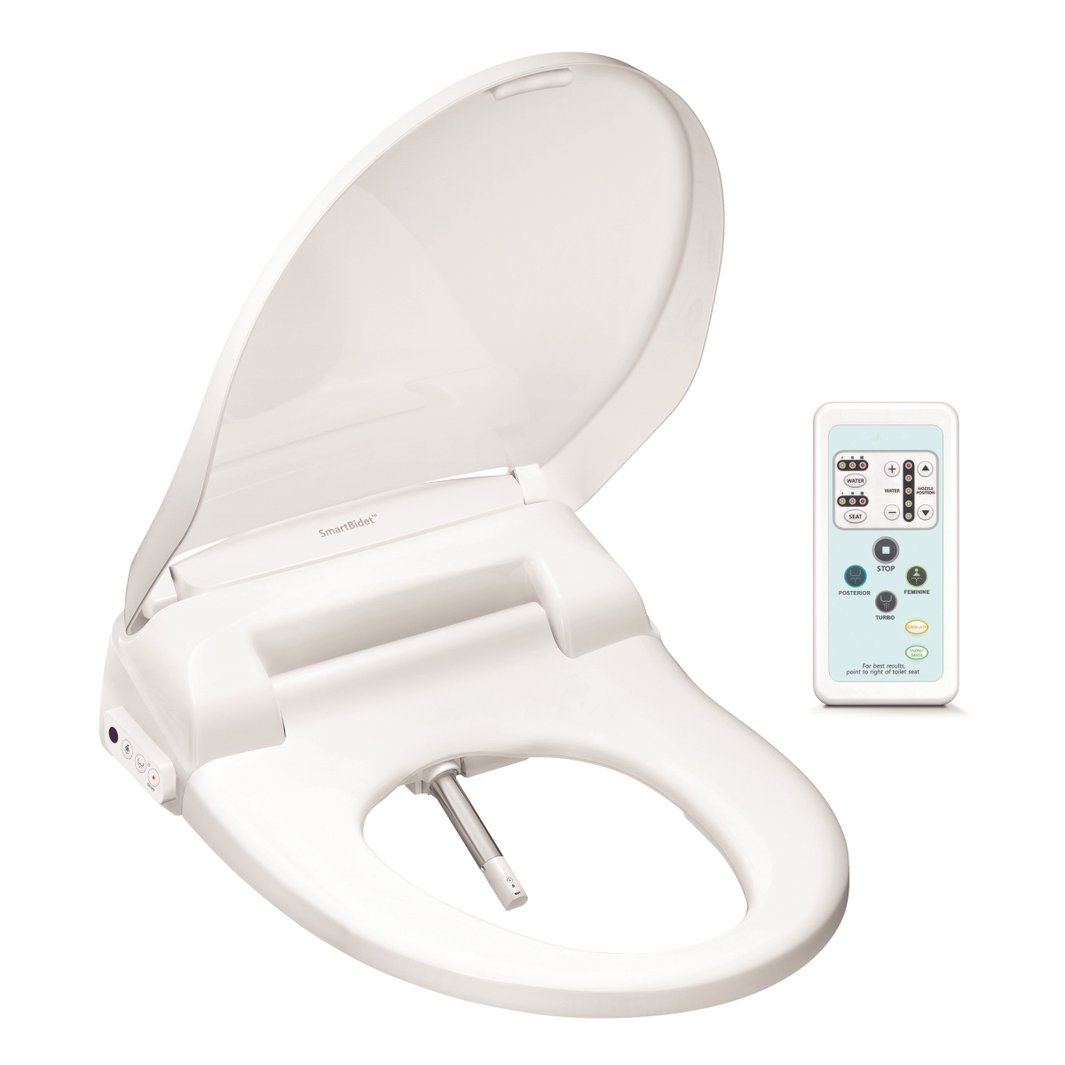 Smartbidet Sb-100r Electric Bidet Seat For Elongated Toilets With Remote Control, Stainless Steel Self-cleansing Nozzle