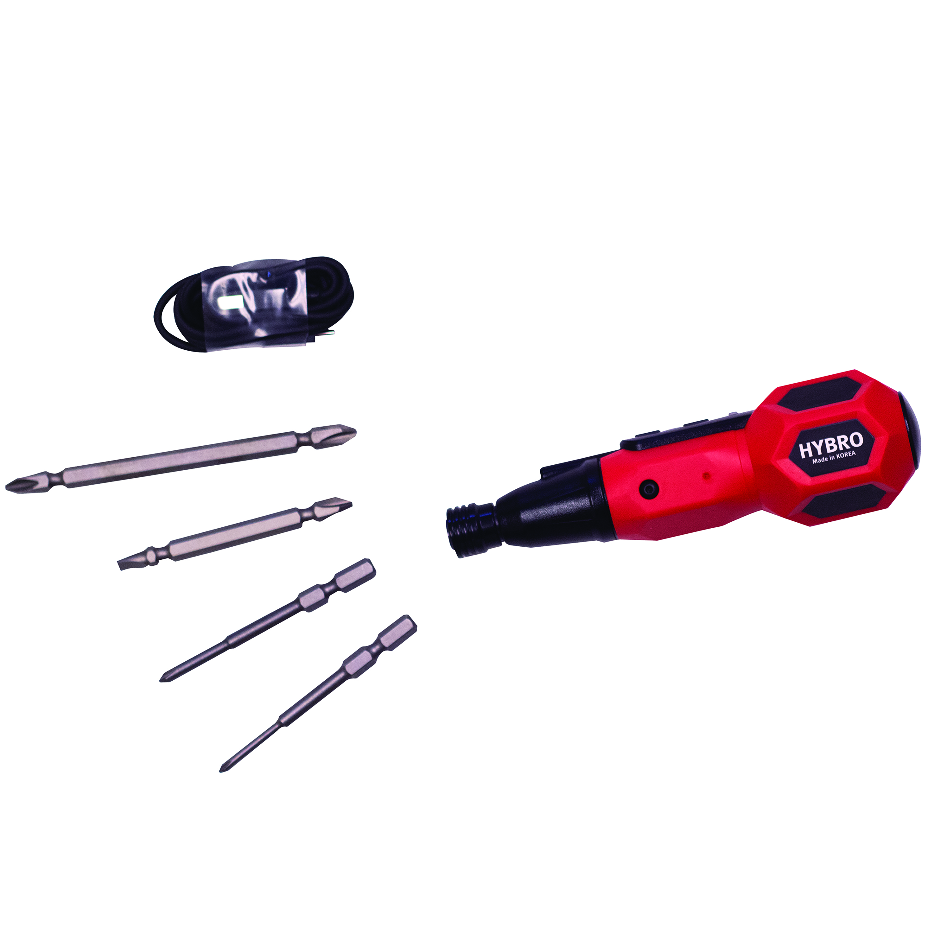 Hiv-004r Electric & Manual Duo Usb Rechargeable Screw Driver With Four Bits, Red