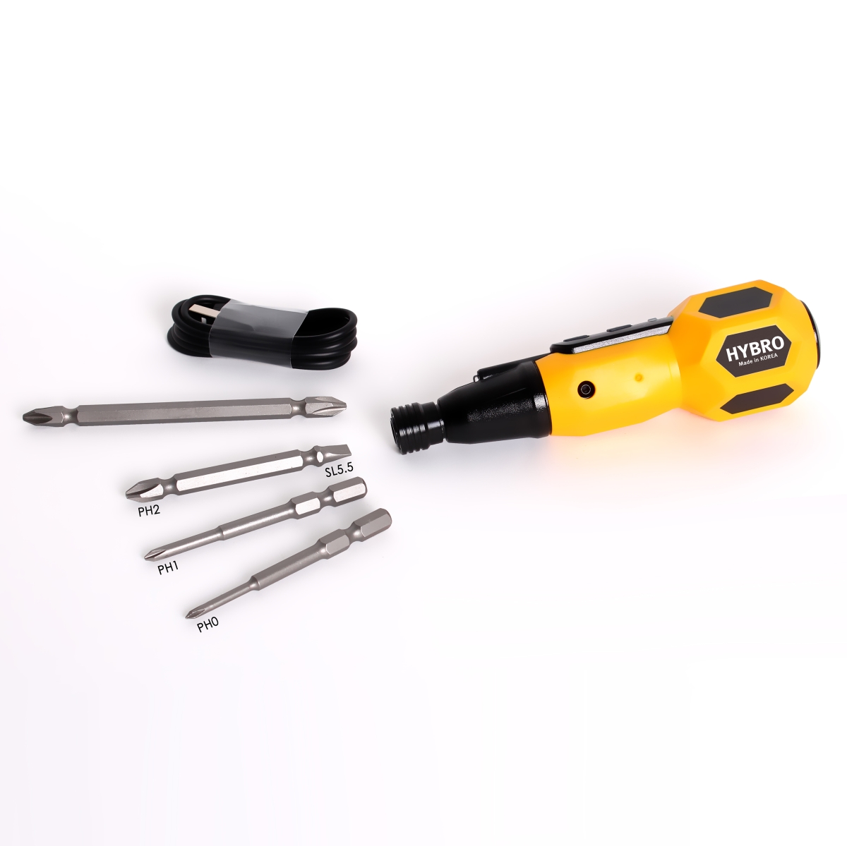 Hiv-004y Electric & Manual Duo Usb Rechargeable Screw Driver With Four Bits, Yellow