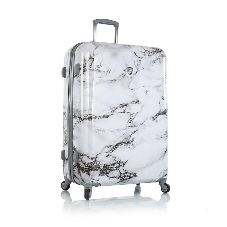 13083-3167-30 30 In. Bianco White Marble Fashion Spinner Luggage, Stone Print