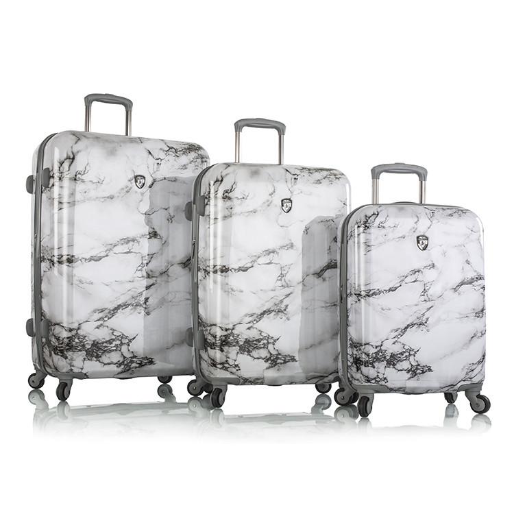 13083-3167-s3 Bianco White Marble Fashion Spinner Luggage, Stone Print - 3 Piece Per Set