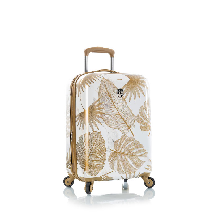 13113-3195-21 21 In. Oasis Leaf Fashion Spinner Luggage, White & Gold