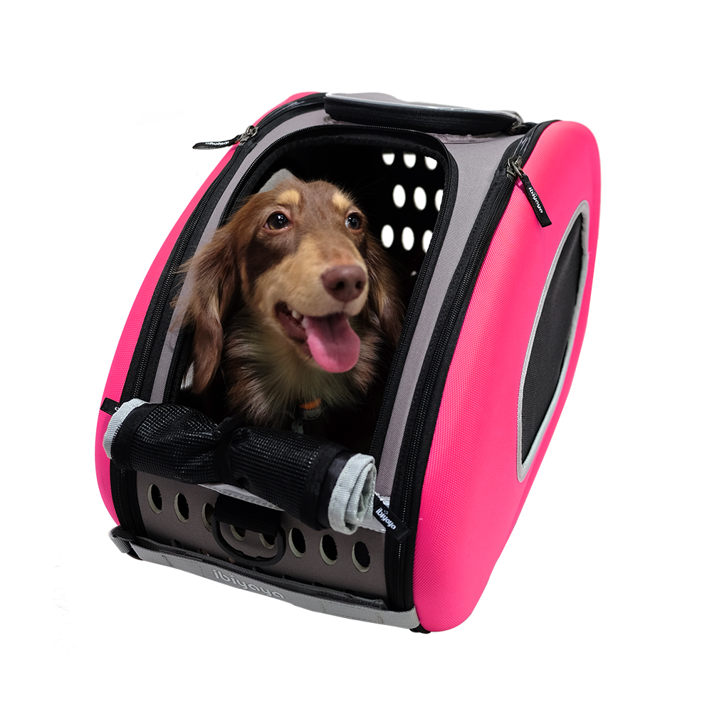 Picture of Ibiyaya FS1009-P 5-in-1 EVA Pet Carrier-Stroller Dog-Cat Sling Bag Backpack with Wheels&#44; Car Booster Combo&#44; Pink - Small