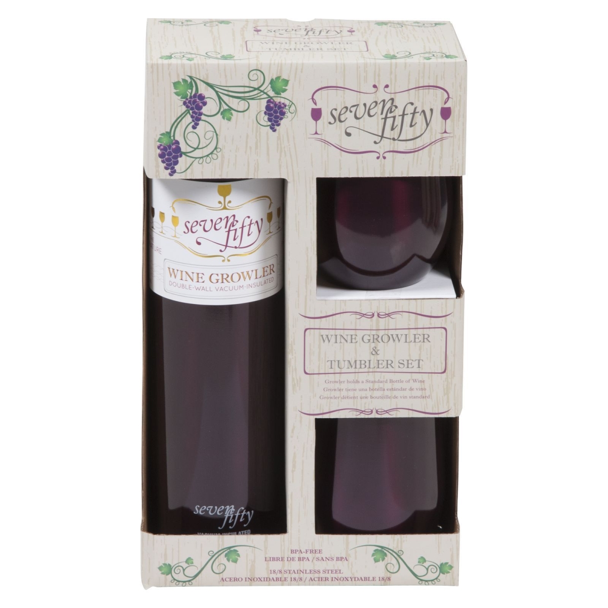 B00000001 750 Ml Wine Growler Gift Set - 2 Tumbler, Burgundy
