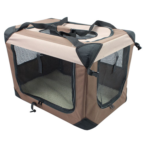Iconic Pet 51592 Multipurpose Pet Soft Crate With Fleece Mat Coffee, Khaki - Medium