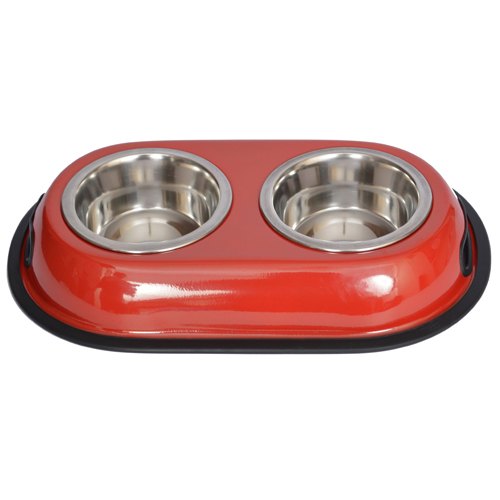 Iconic Pet 92034 16 Oz Color Splash Stainless Steel Double Diner For Dog & Cat, Red - 2 Cup