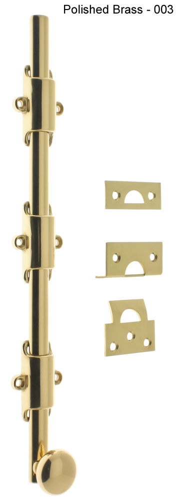 12 In. Heavy Duty Surface Bolt With Round Knob, Polished Brass