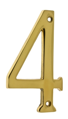 23024-005 4 In. Cast Solid Brass House Number 4, Antique Brass