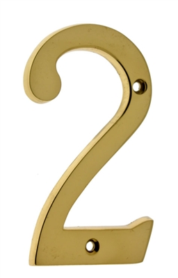4 In. Cast Solid Brass House Number 2, Polished Brass